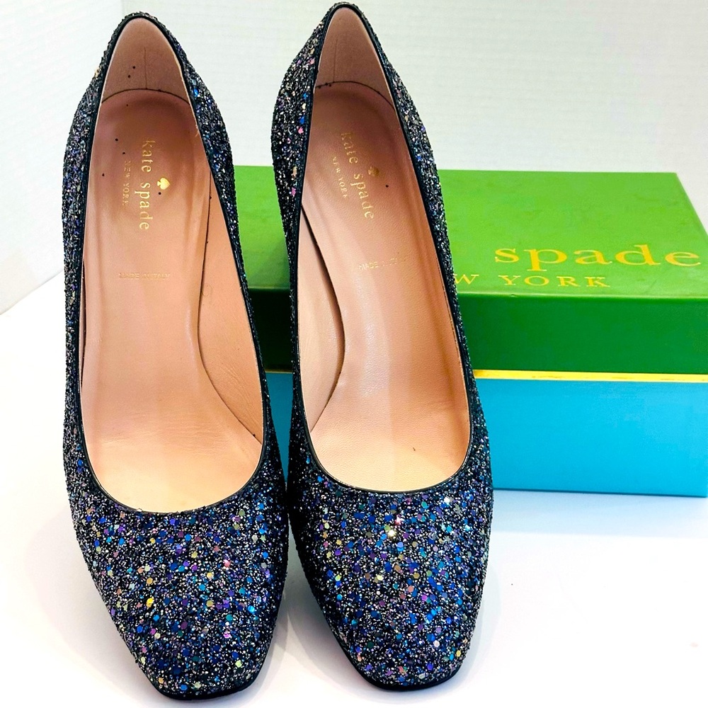 Kate Spade size 10.5 Delores Midnight Confetti Glitter Heels